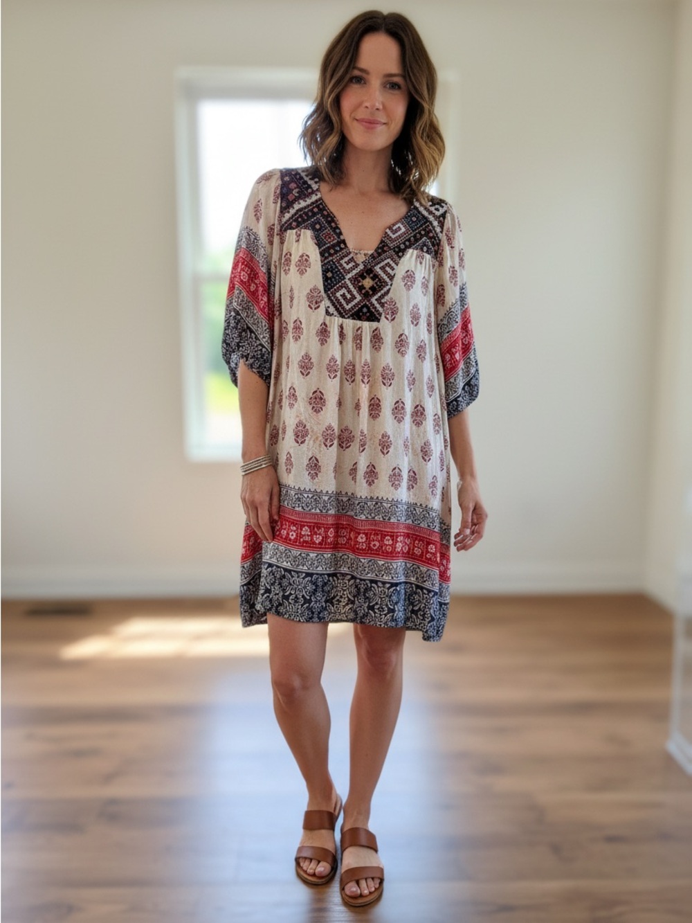 NWOT Umgee Boho Printed Wide Sleeve Tunic Mini Dress - Size Medium